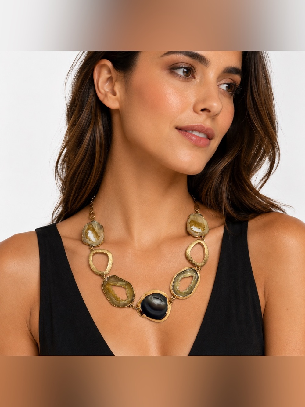 Lonna & Lilly Gold Tone Geode Statement Necklace Natural Agate Slice Necklace